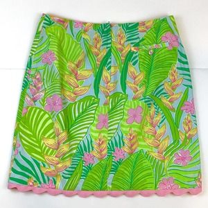 Lilly Pulitzer Knee Length Skirt. Size 6. Scalloped Hem. Multicolored. Pocket